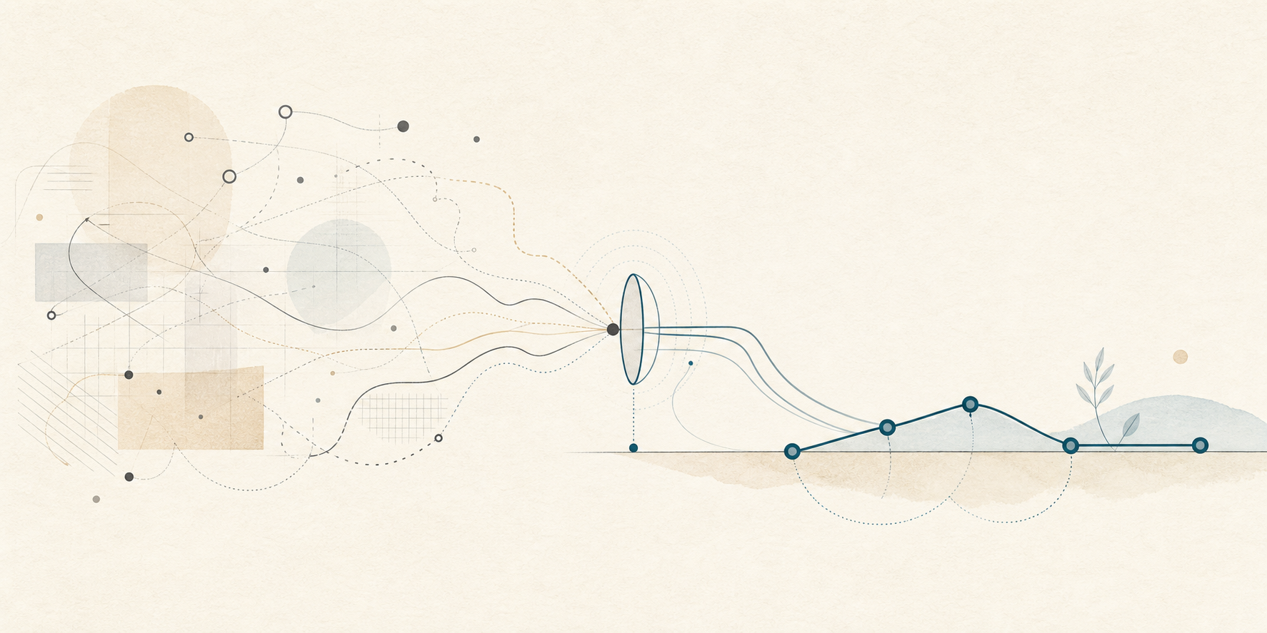 Abstract illustration of practical judgment becoming grounded in reality